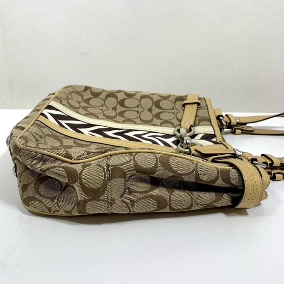 COACH Beige / Zebra Signature Stripe Jacquard Leather Satchel F13993 Hangtag - Picture 5 of 16